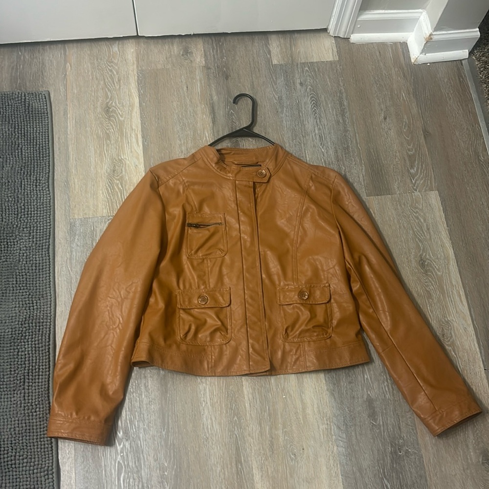 Faux leather button jacket